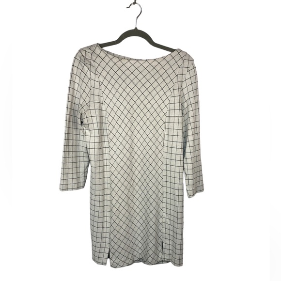 J. Jill Women’s Tunic Plaid Windowpane Grayish Cream Fine Black Lines Pointe - Picture 1 of 10